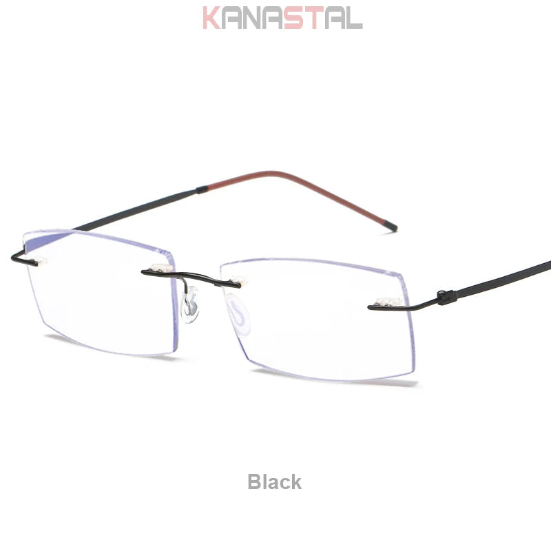 Men's Anti Blue Light Blocking Reading Glasses Cut Frameless Metal HD Lens Eyewear Women Prescription Presbyopic Glasses +400