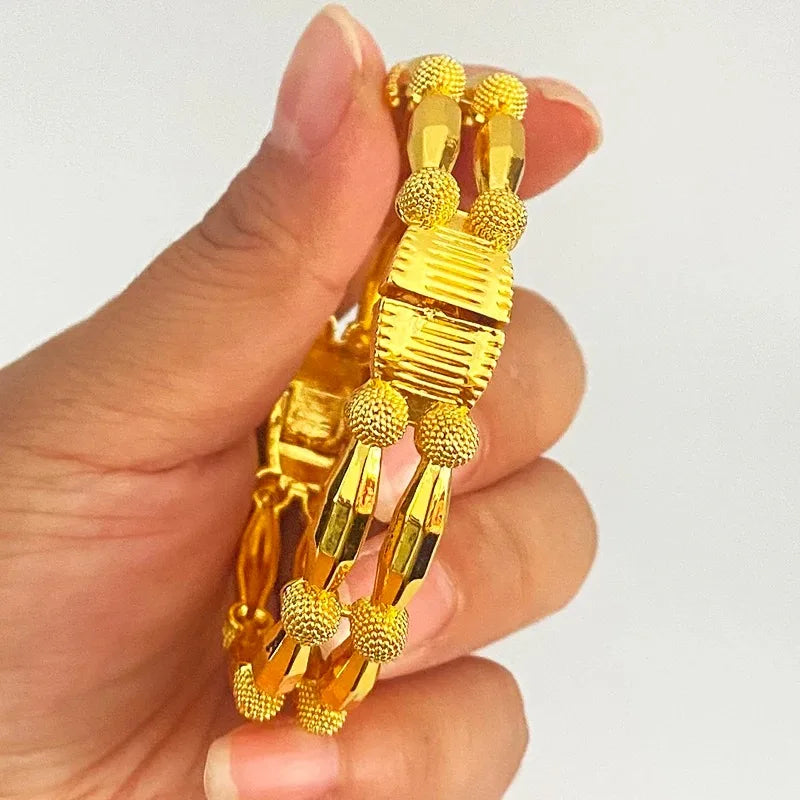 1Pcs Ethiopian Bridal Gold Color Hollow Luxury Bangles Indian Wedding Jewellery Dubai Engagement Hand Jewelry Gifts 24k New