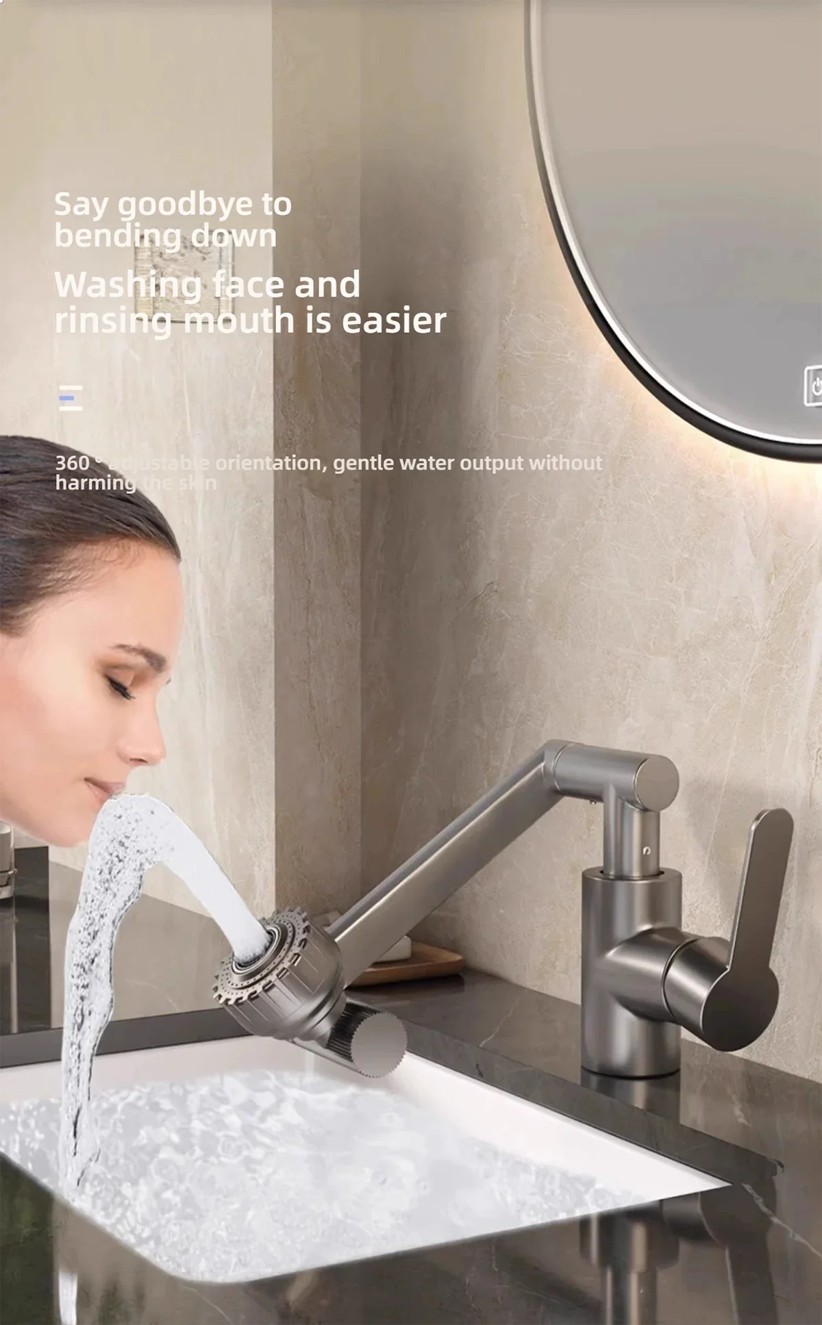 Dual Mode Universal Rotating Faucet Robotic Arm Wash Basin Kitchen Bathroom Hot and Cold Household Basin Wash Basin Sink