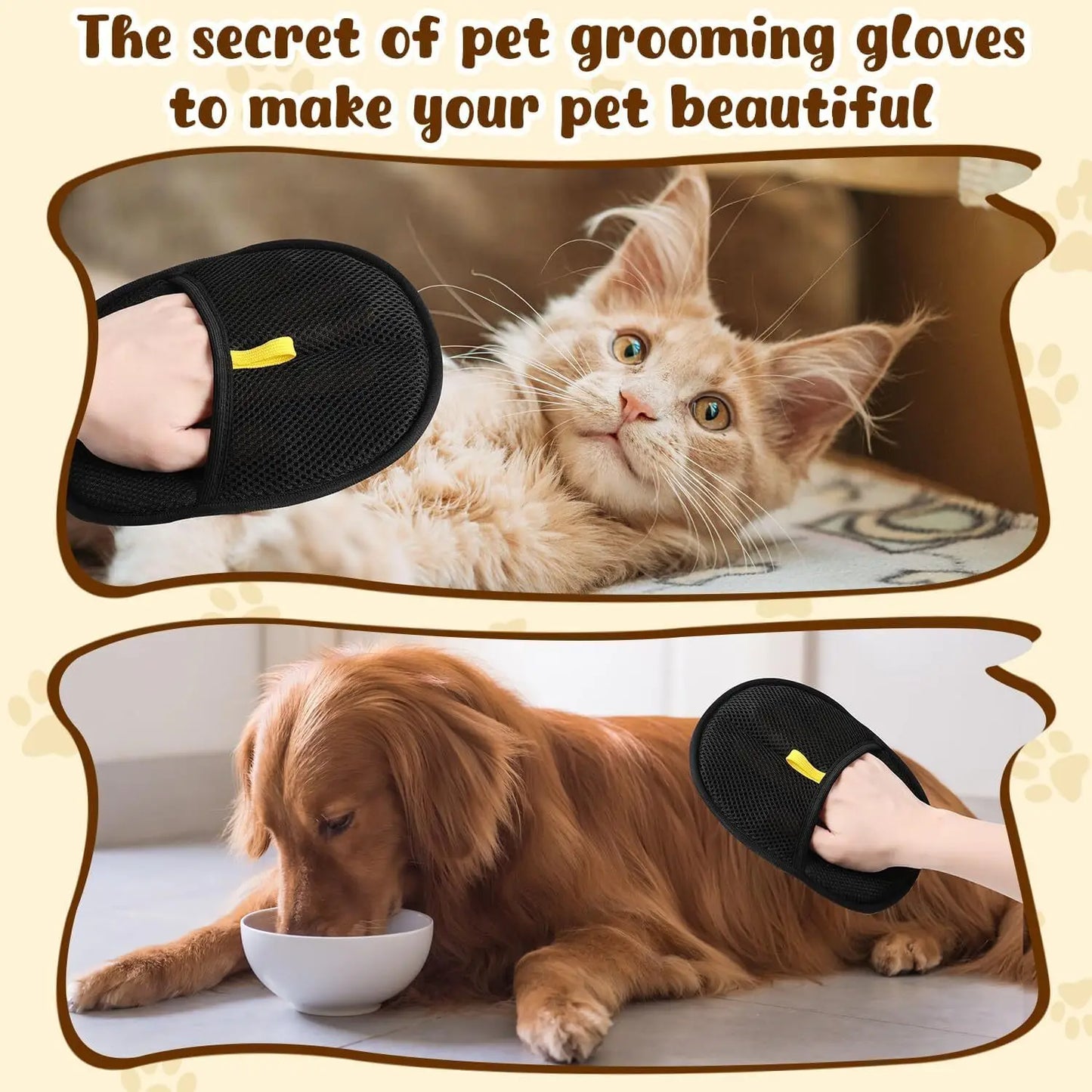 1/2PCS Pet Hair Remover Glove Double-Sided Fur Gloves Cat Dog Fur Magnet Gloves for Washing Deshedding Cleaning Carpets Sofas