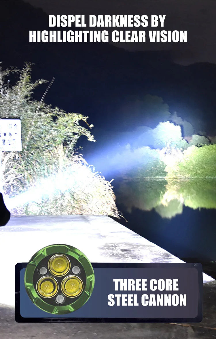 Strong LED Flashlight Super Bright Mini Portable Three-eye Monster Multi-function Magnet Charging Home Outdoor Portable Light