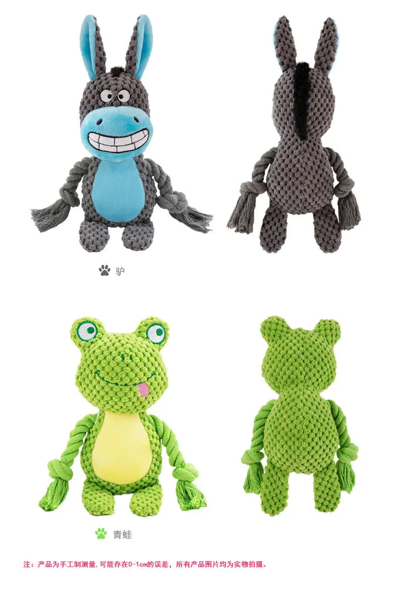 Squeaky Plush Rope Toys for Dogs: Fox Frog Pig Animal Pull Tug Cotton Bite-Resistant Cord - Interactive Training for Puppy Bond