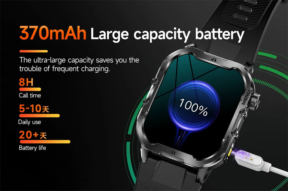 2024 New For Xiaomi Military Smart Watch Men Outdoor Sports Flashlight Fitness Watches Health Monitor 1.96" BT Call Smartwatch