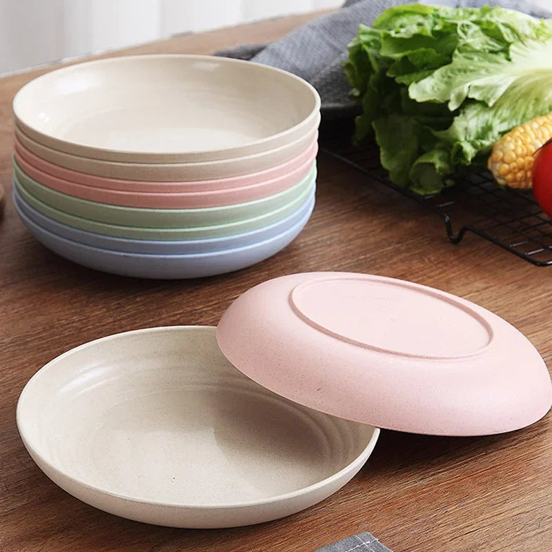 Wheat Straw Solid Color Round Plates Salad Dessert Dinner Reusable Microwave Safe Anti Fall And Shatter Plates Fruit Plate