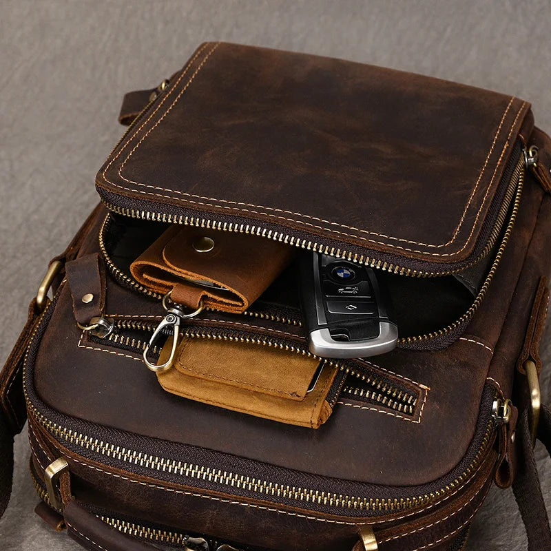 Newsbirds Leather Shoulder Bag Vintage Style Crossbody Bag Books School Bag Of Men Male Daily Messenger Bag Crazy Horse Skin