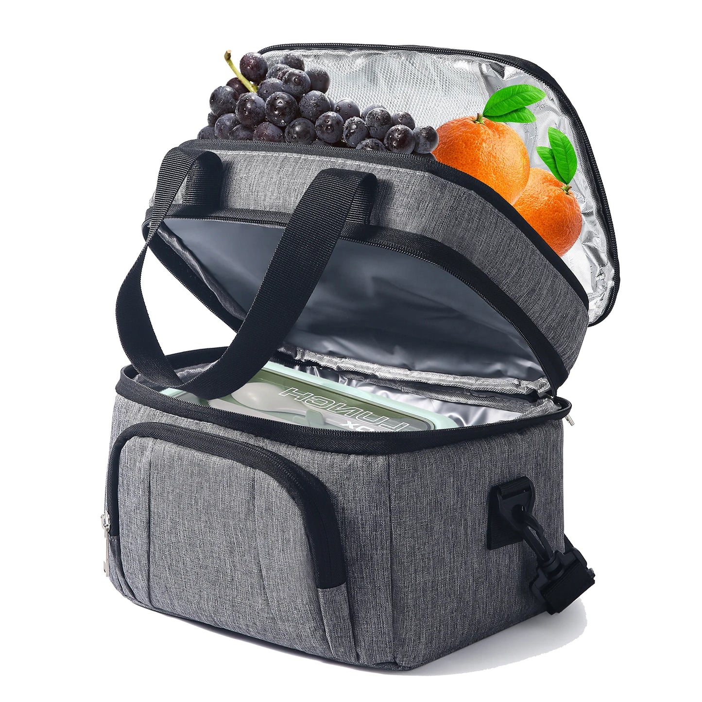 Double Insulated Lunch Bag Layer Portable Thermal Lunch Box Waterproof Picnic Heat Insulating Bag with Adjustable Strap