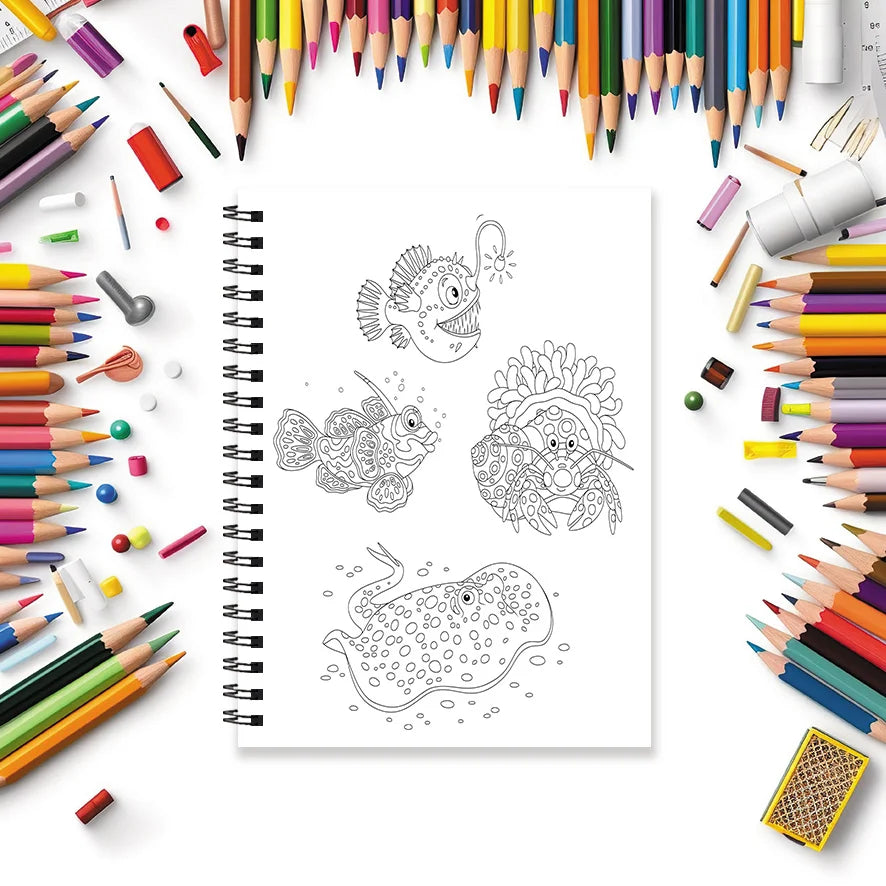 Sea Life Adult Coloring Book - 8.3x 11.2 Inch 32 Page Coloring Book - Helps Reduce Stress and Ease Emotions