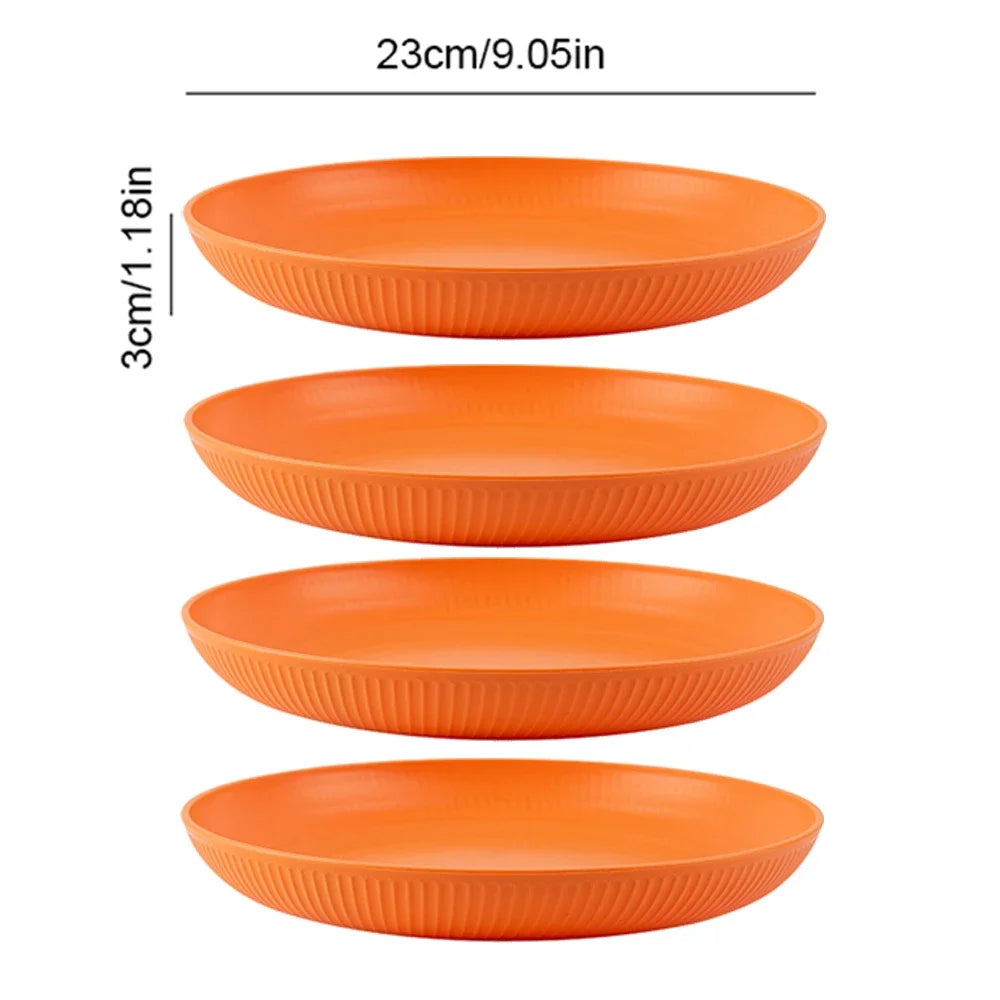 23cm Round Salad Dessert Dinner Plate Stackable Unbreakable Reusable 4Pcs Wheat Straw Dish Microwave Safe Fruit Plate for Dining
