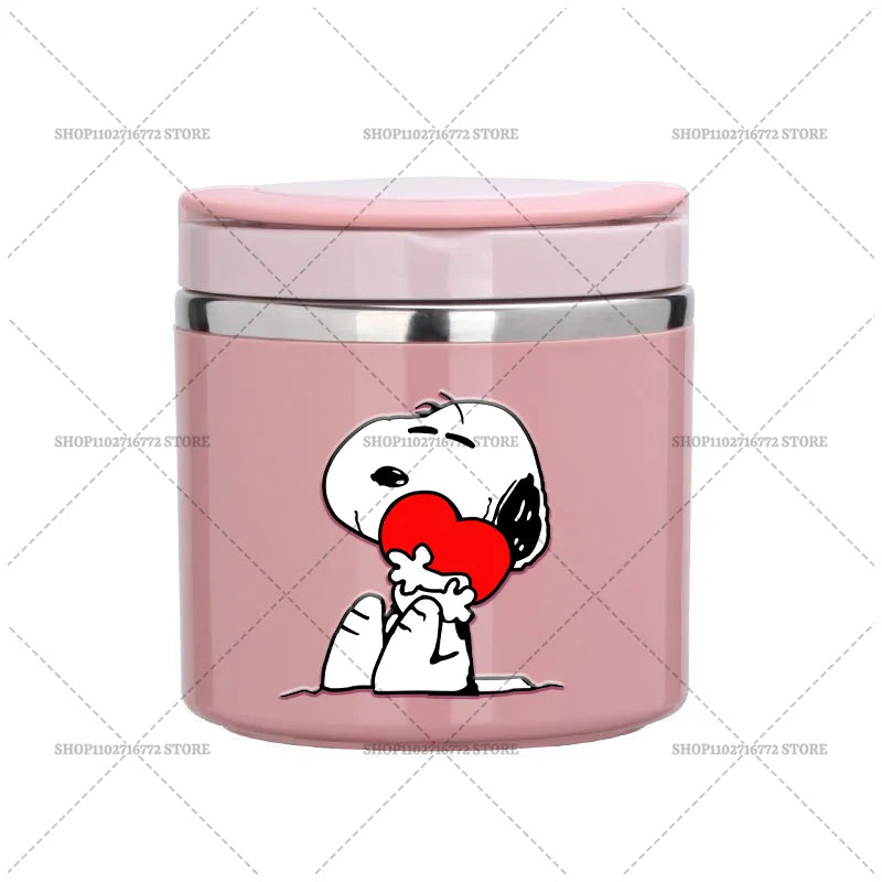 630ml Snoopys Food Thermal Jar Insulated Soup Cup Stainless Steel Vacuum Lunch Box with Handle Portable Sealed Bento Boxes Gift