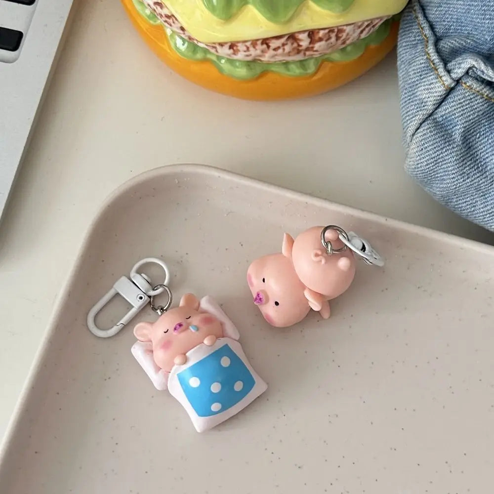 Funny Three-Dimensional Kawaii Pig Keychain Waterme Rain Coat Animal Shape Keychain Sleeping Mobile Phone Bag Pendant
