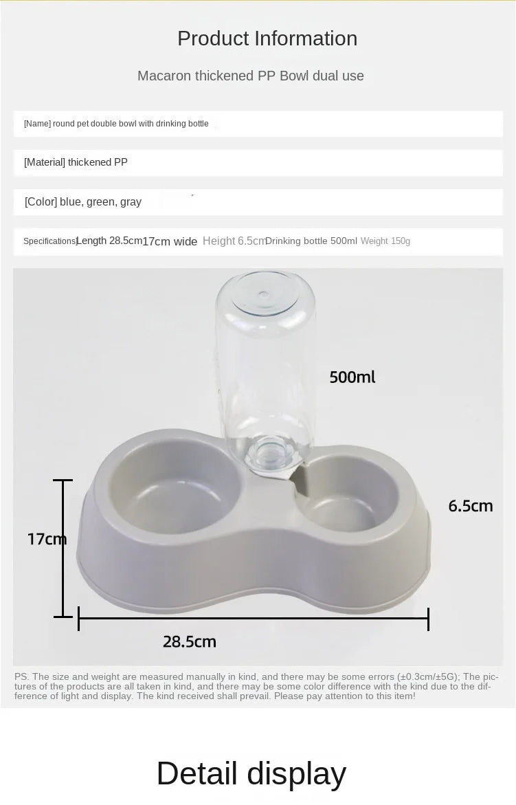 Cat Bowl, Cat Eating and Drinking Water All-In-One Pet Double Bowl, Anti-Knock Over, Automatic Water Refill Pet Bowl