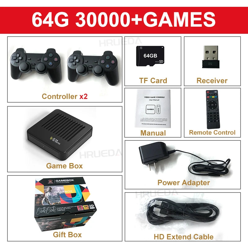 G11 Pro Game Box Video Game Console 256G Built-in 60000+ Retro Games 2.4G Wireless Gamepad 4K HD TV Box Game Console for PS1/GBA