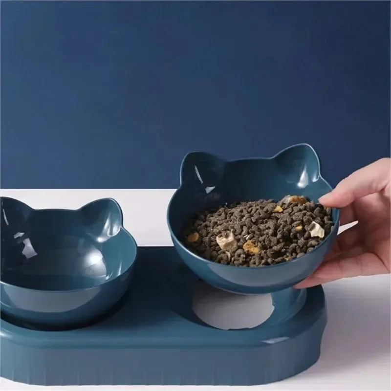 Pet Cat Bowl Automatic Feeder 3-in-1 Dog Cat Food Bowl With Water Fountain Double Bowl Drinking Raised Stand Dish Bowls For Cats