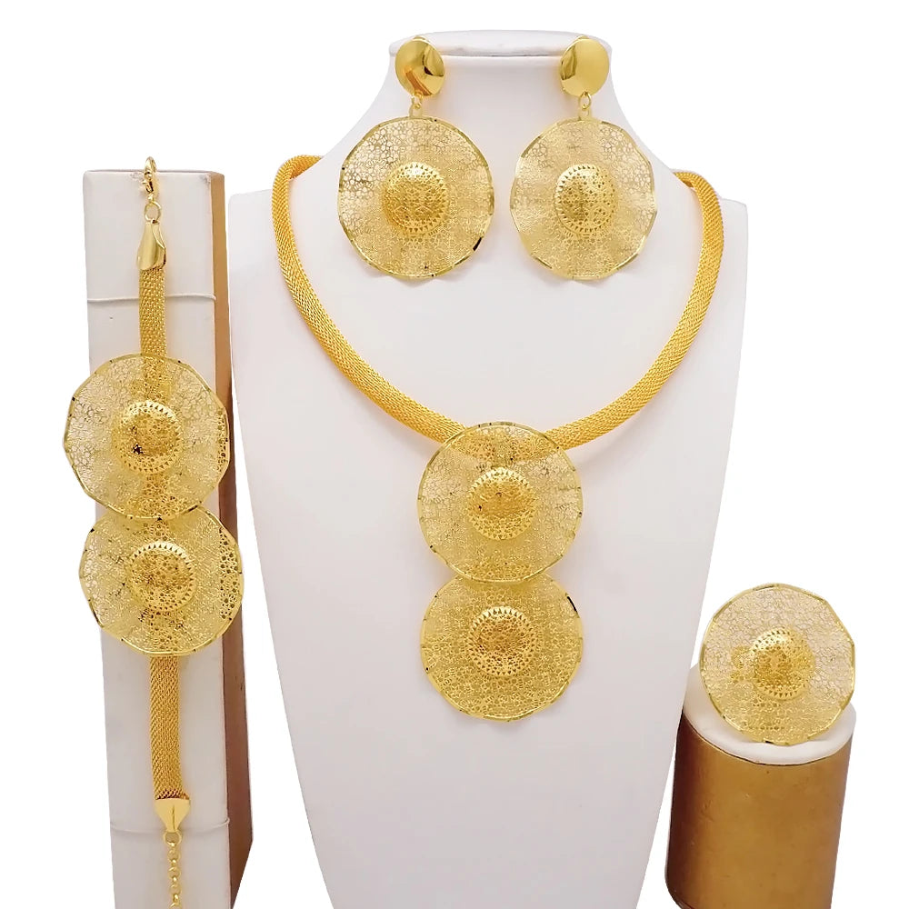 2023 Fine Jewelry Sets For Women Dubai Bridal Wedding Gifts Necklace Bracelet Earrings Ring Jewellery Set African Bead jewelry
