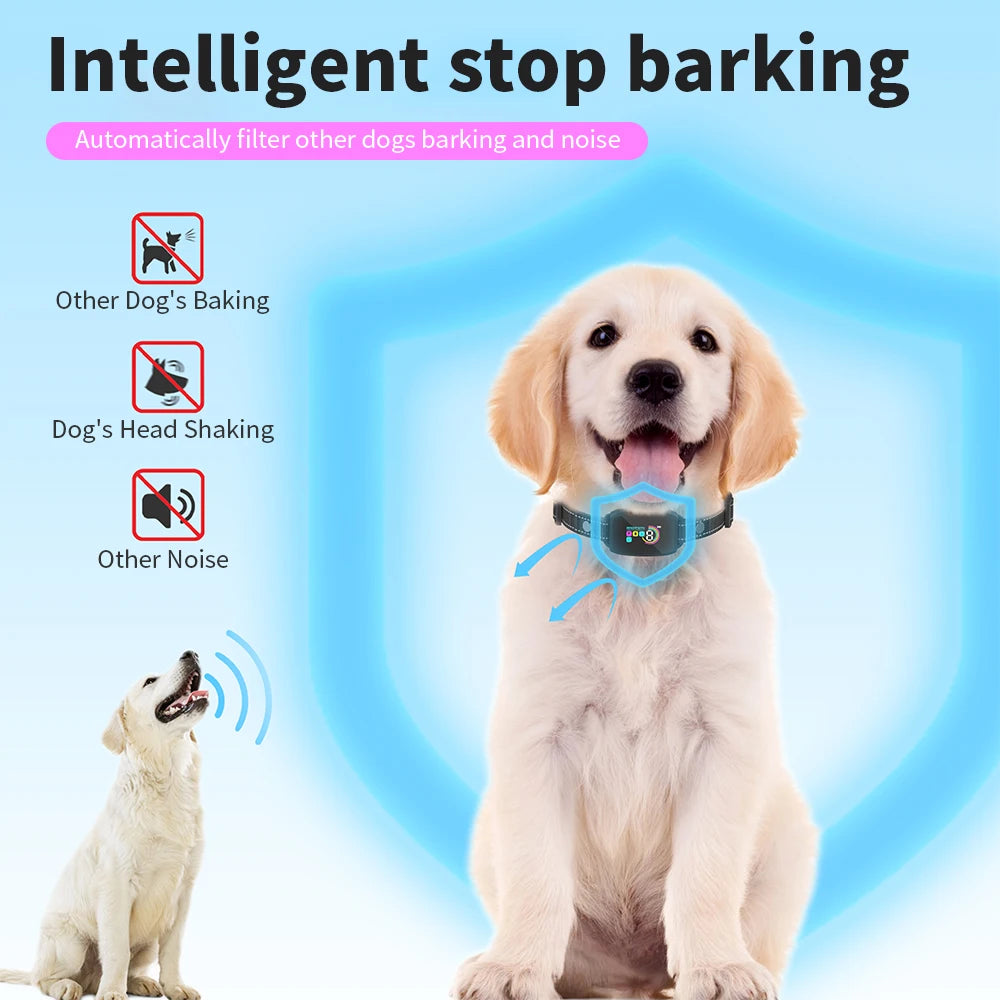 Color Screen Dog Collar Automatic Anti Barking Device IP67 Waterproof Rechargeable Dog Trainer Smart Barking Stopper for Pet Dog