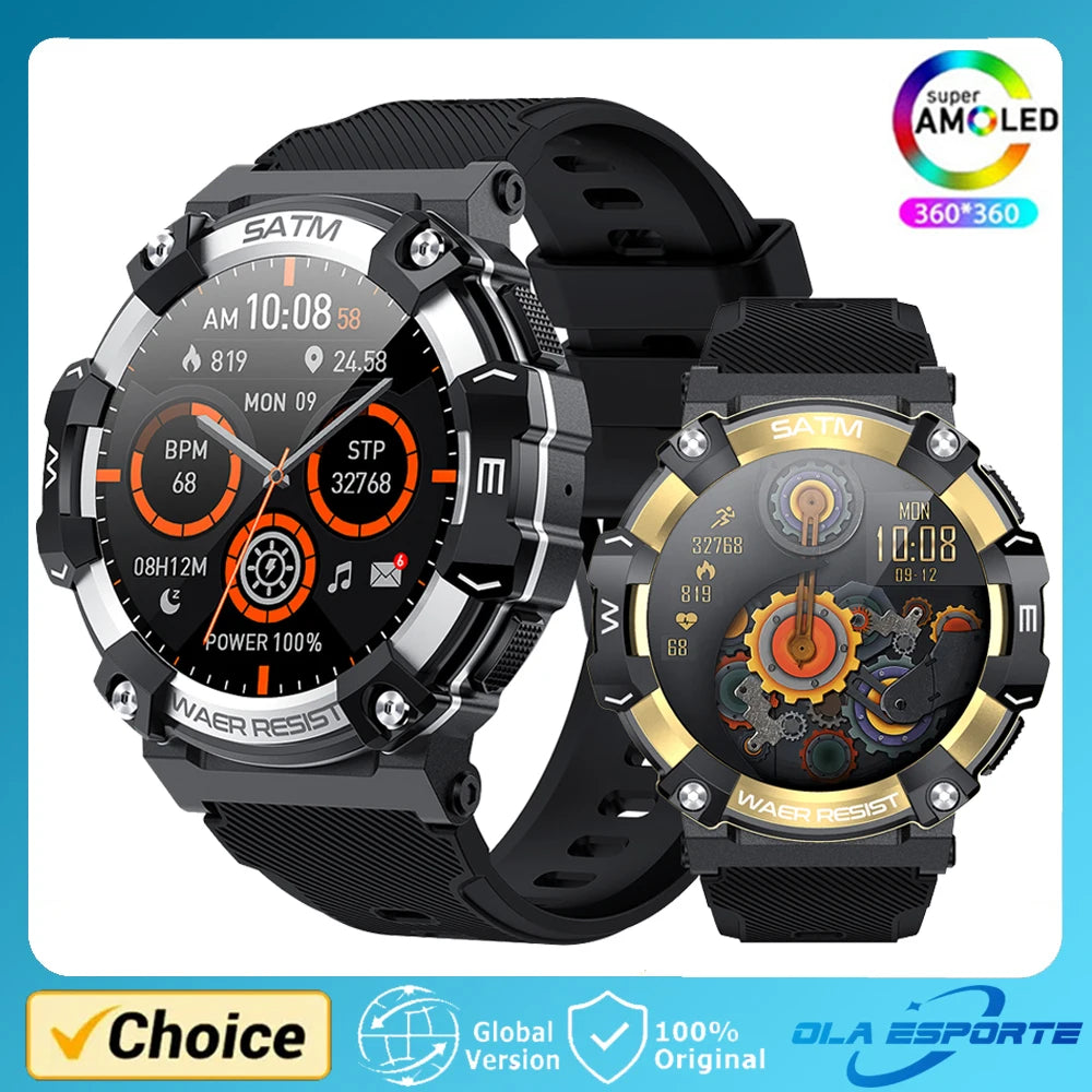 New Outdoor Military Smartwatch For Men Health Monitor Bluetooth Call Voice Assistant GPS Sports Waterproof Men Smartwatch 2024