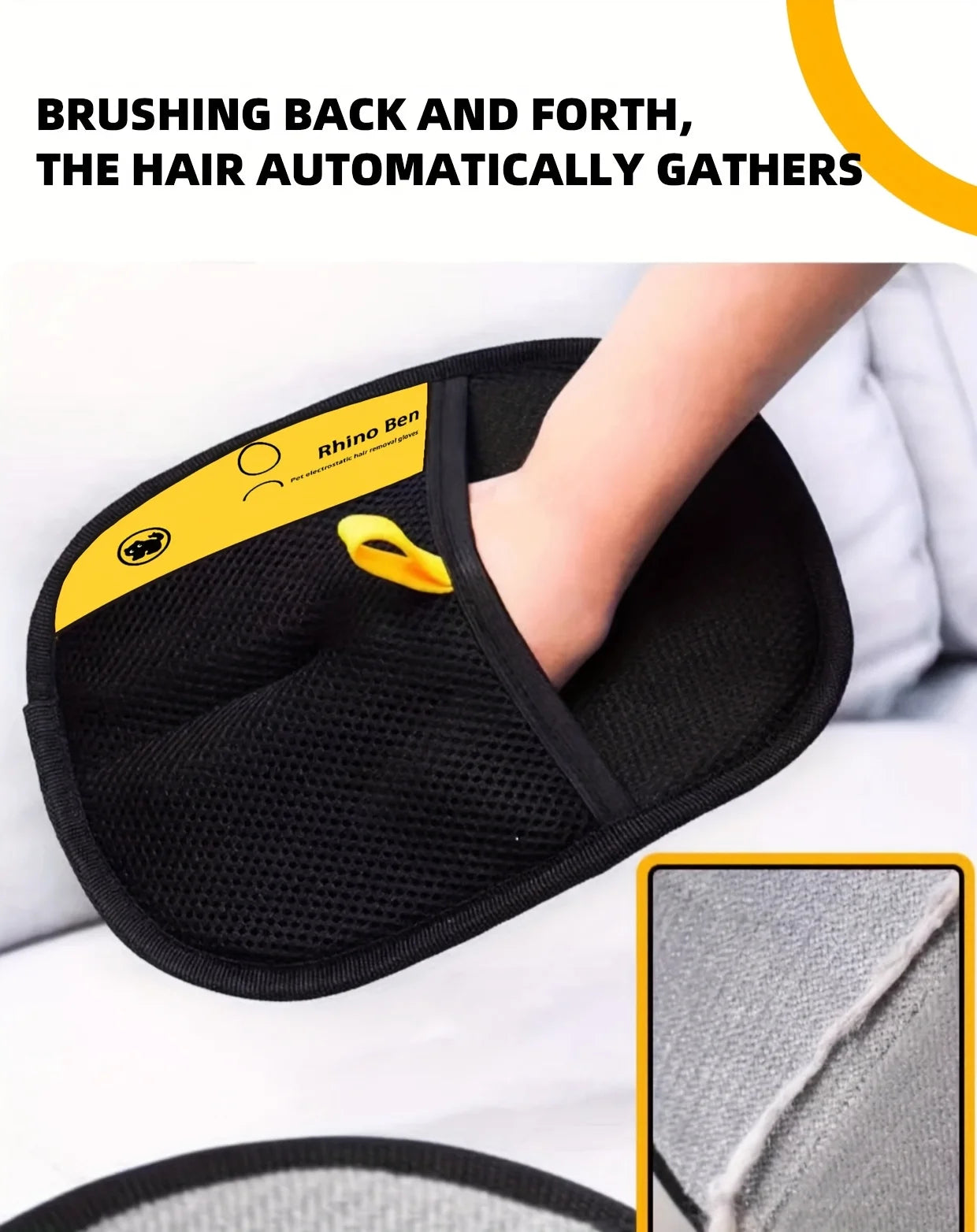 Upgrade Edition Large Pet Static Hair Removal Gloves - Black Polypropylene Cat Grooming Gloves with Yellow Accents