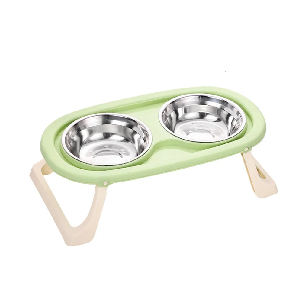 Pet Bowl Double Bowl: Elevated Foldable Design for Cats & Dogs, Anti-Spill, Large Capacity, Cat Food Bowl Dog Feeding Plate