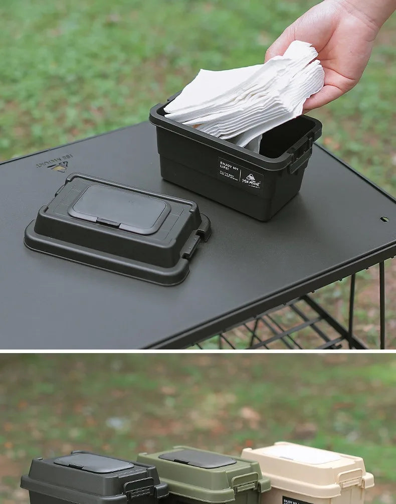 ISE MOUNT Outdoor Tissue Case Desktop Napkin Paper Storage Box Portable 1.1L Camping Picnic Seasoning Bottle Organizer Sundries