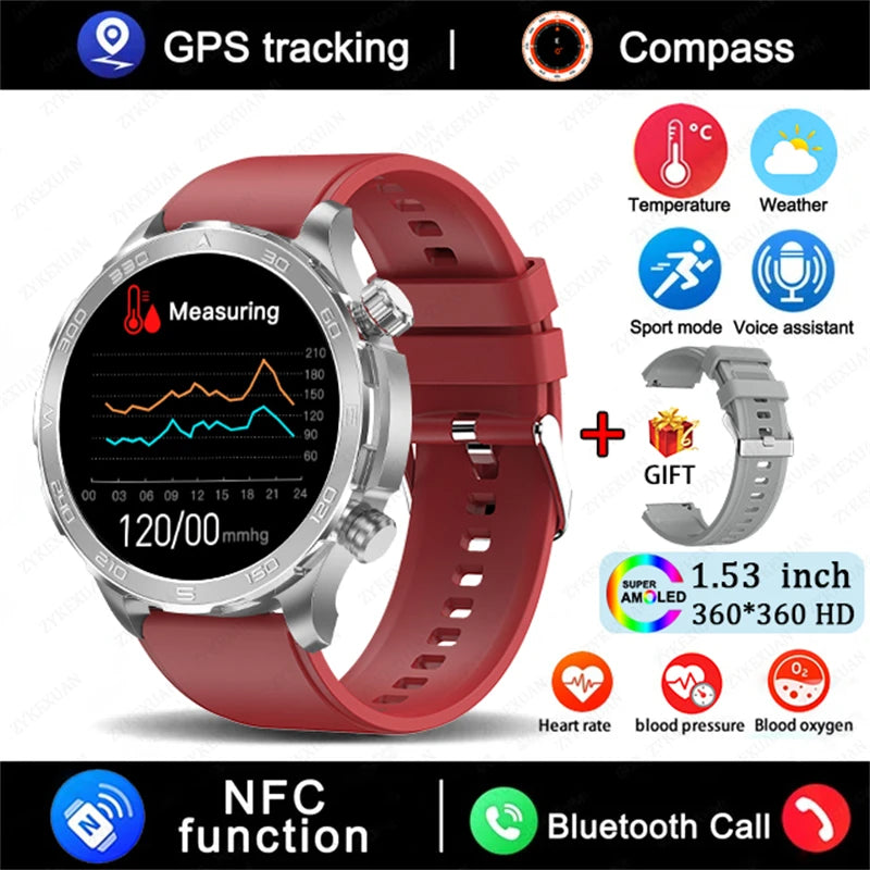 2025 New GPS Bluetooth Call Smart Watch Men AMOLED HD Screen Heart Rate NFC IP68 Waterproof Sports Smart Watch For Android iOS