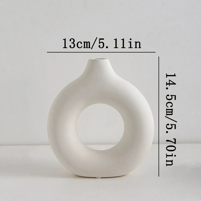 Nordic Plastic Flower Bottle Modern Style Circular Hollow Imitation Ceramic Fashion Living Room Home Office Desktop Decoration