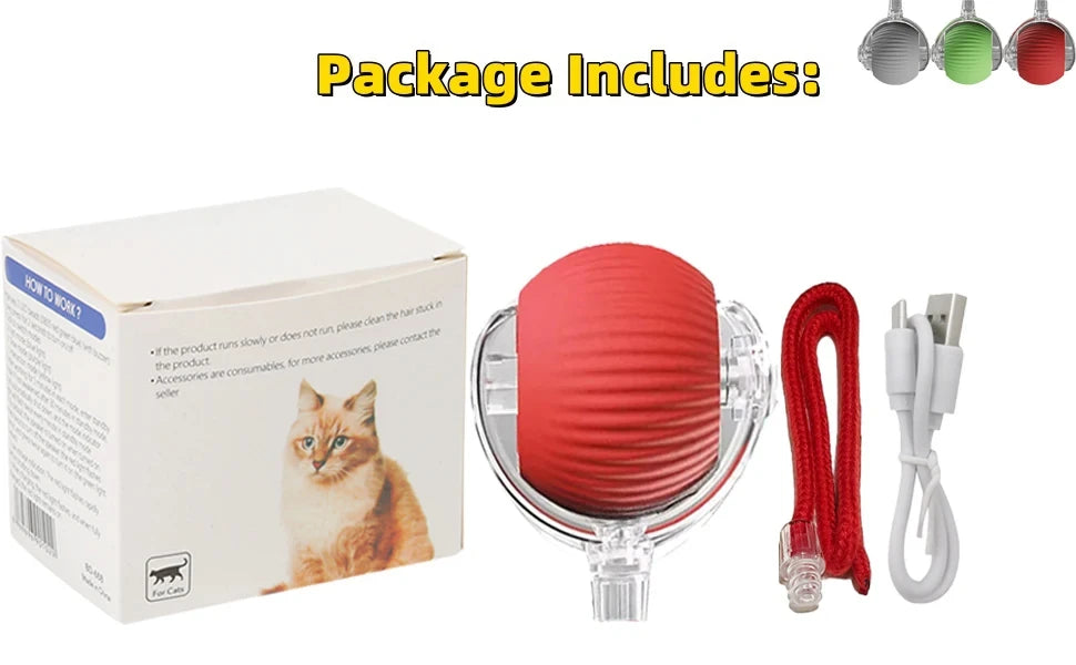 2025 Rechargeable Auto Interactive Cat Ball with Faux Tail Wireless Smart Motion Sensor Cat Toy for Indoor Cats Pet Accessories