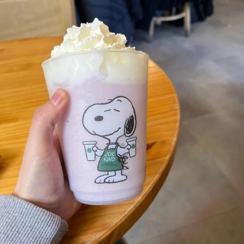 Snoopy Coffee Cup Anime Summer Cold Drinks with Lid Drinkware for Iced Coffee Milk Beer Portable Plastic Cup Kids Milk Cup Gift