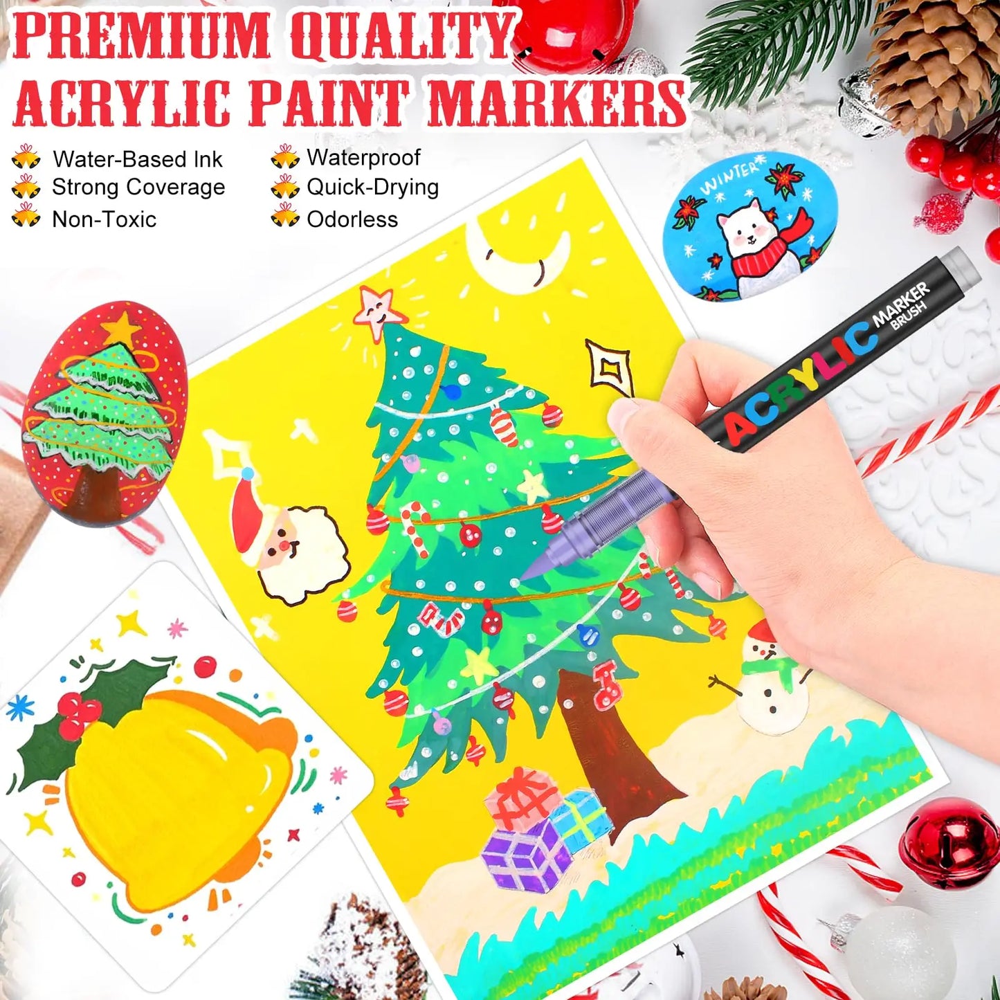 12/120 Colors Paint Markers, Brush Acrylic Paint Pens for Art Supplies Fabric Paint Stone Glass Ceramic Wood Rock Christmas Card