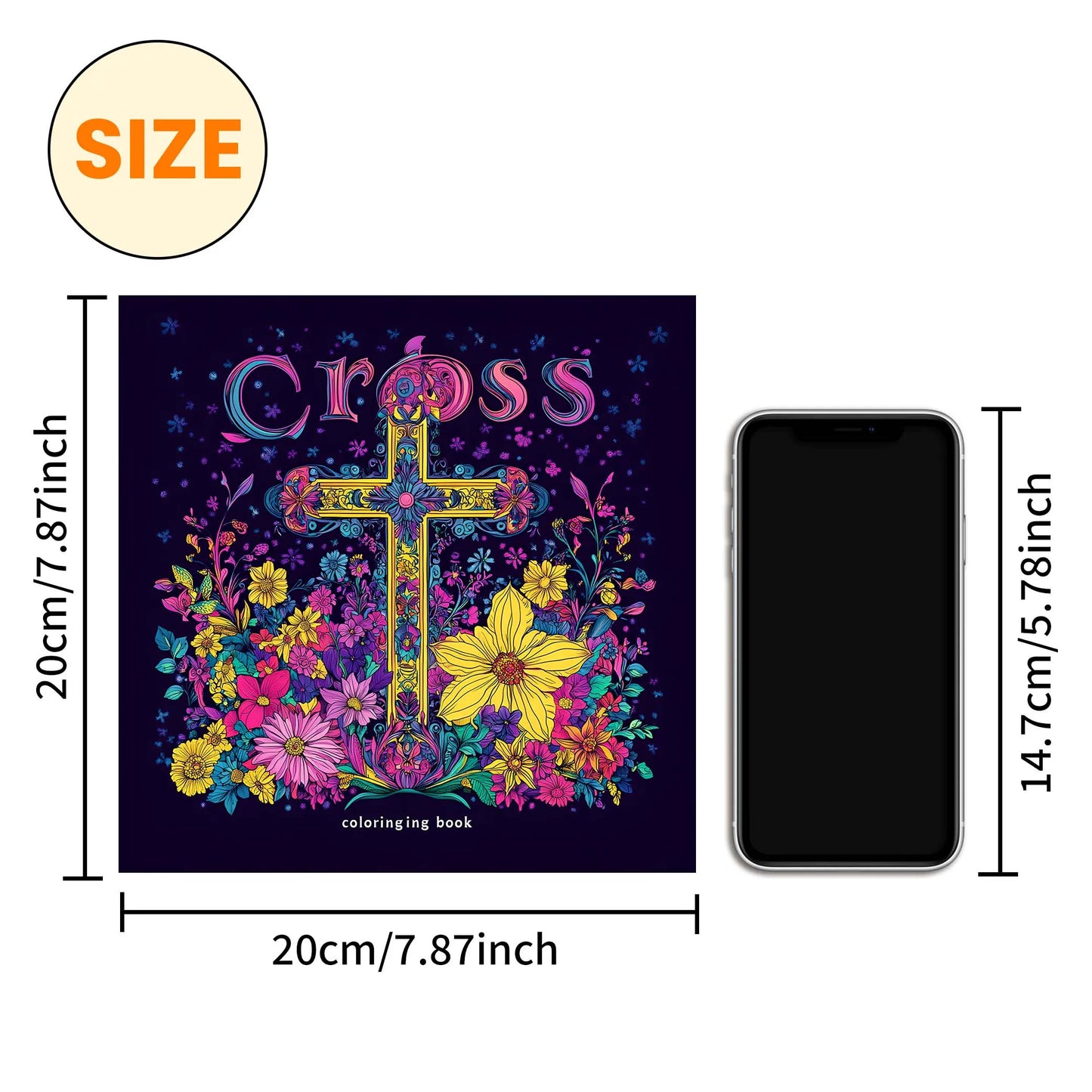 Cross surrounded by flowers Art Coloring Book 24 page Adult Picture Book help relieve stress and mood Graffiti Painting Drawing