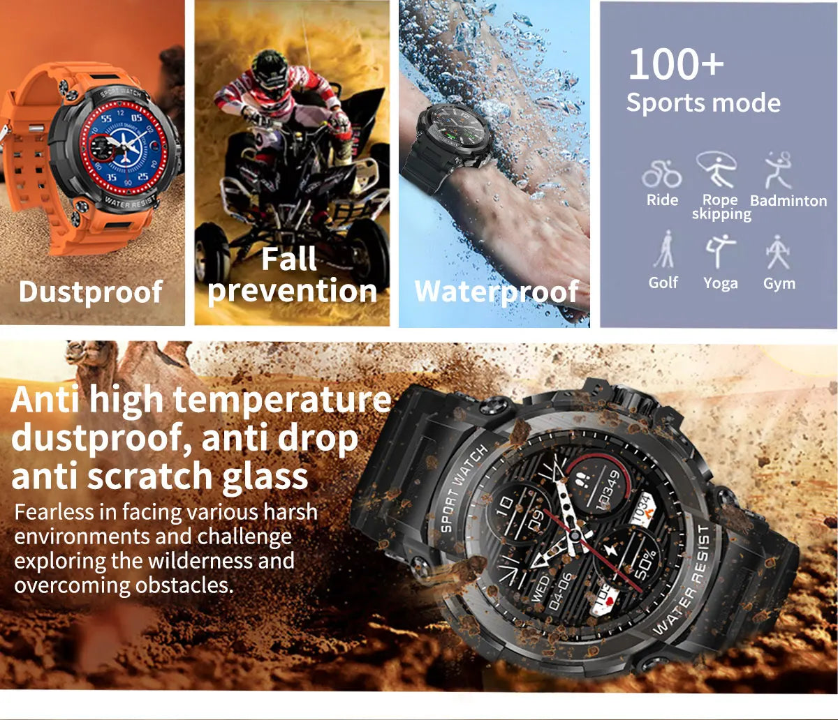 2025 New Men Smartwatch 1.5" HD Screen Military Watch Call IP68 Waterproof 100 Sport Modes Smart Watch with 600mAh Large Battery