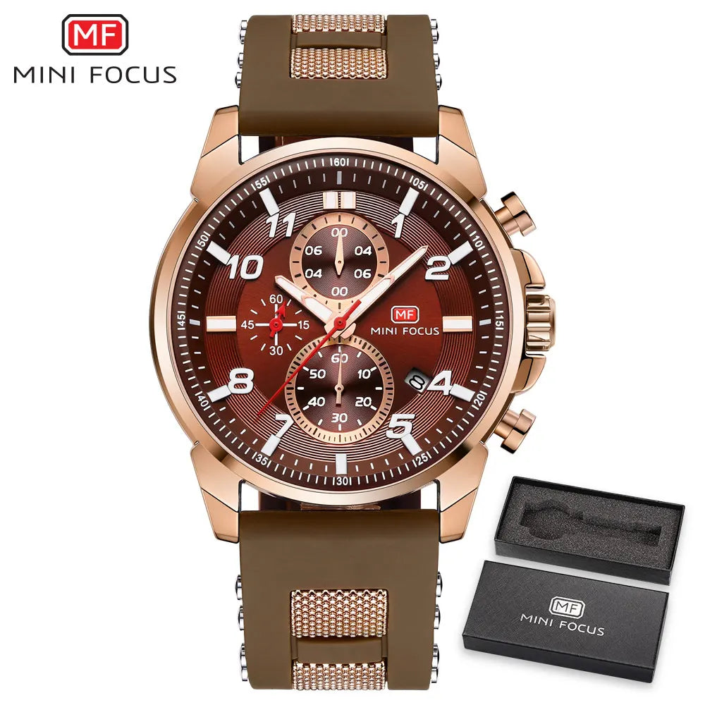 MINI FOCUS Chronograph Quartz Watches Men Blue Silicone Army Sport Top Brand LuxuryWristwatch Man Relogios Masculino Clock 0268