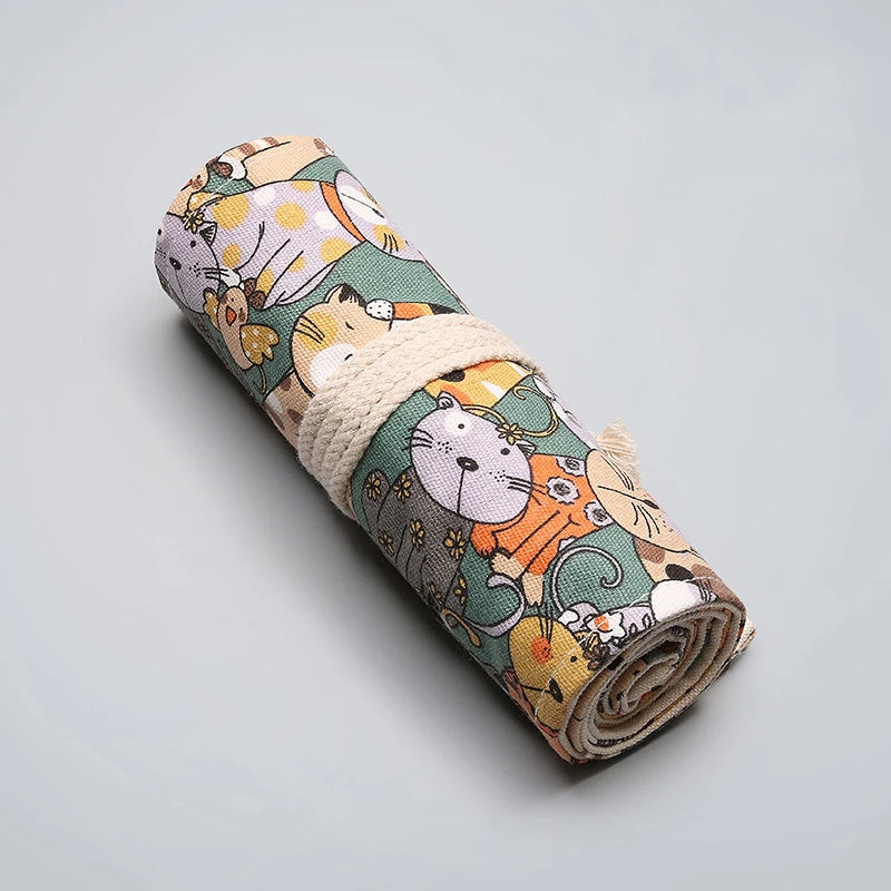 48 Holes Roll Colored Art Pencil Case Kawaii School Students Supplies Paint Brush Pen Bag Cute Pencil Cases Stationery