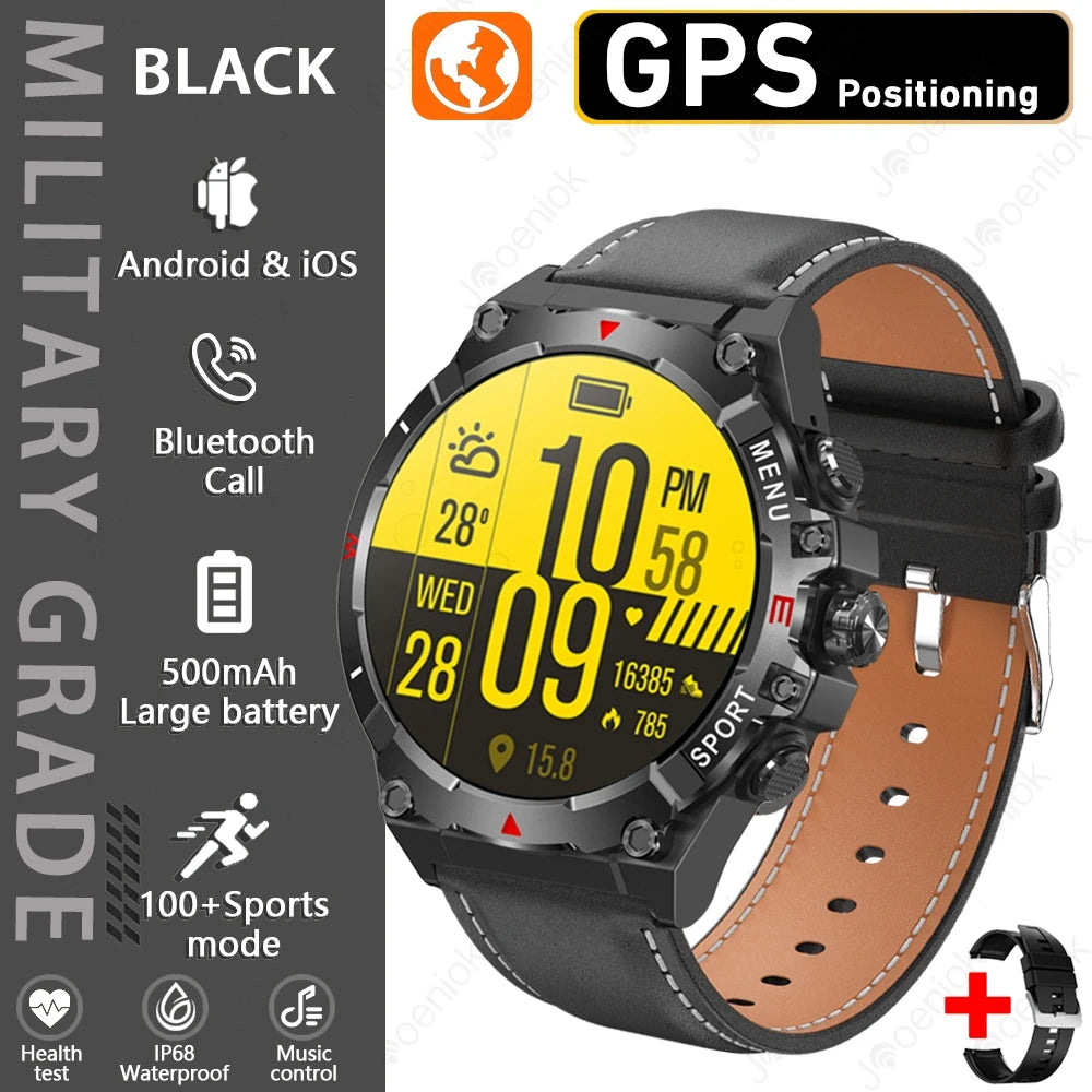 Military GPS Smart Watch Men AMOLED HD Screen Altitude Compass Heart Rate Sports Watch BT Calling IP68&10ATM Waterproof Watch