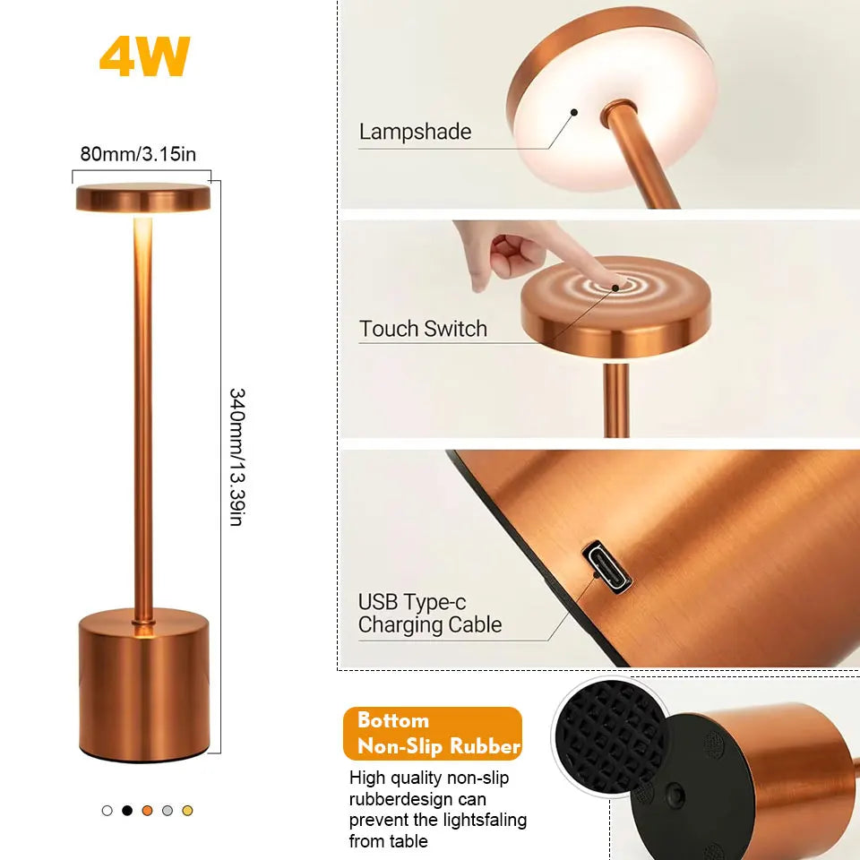 Table lamp USB Rechargeable Wireless desk lamp Dimming Touch night light lamps home decor Retro Portable bedside lamp for room