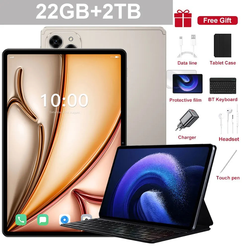 10.1" Tablet PC Pad 7SPro Original 5G Dual SIM Tablets Tab Android 15 22GB+2TB 10000mAh With keyboard Laptop For Kids Children's