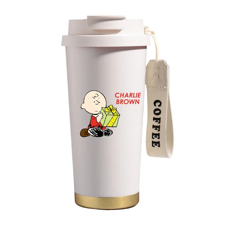 500ml Snoopys Stainless Steel Insulated Water Bottle Anime Kawaii Portable Travel Outdoor Car Tea Coffee Mug Cold Thermos Cup