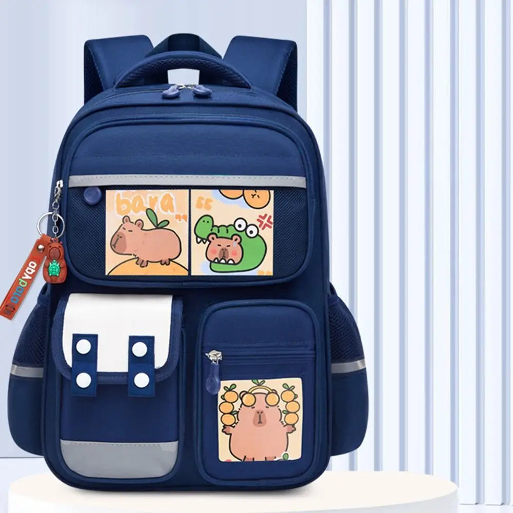 Multi-Compartment Capybara Backpack Waterproof Oxford Cloth Cartoon Animal School Bag Lightweight with Reflective Strip