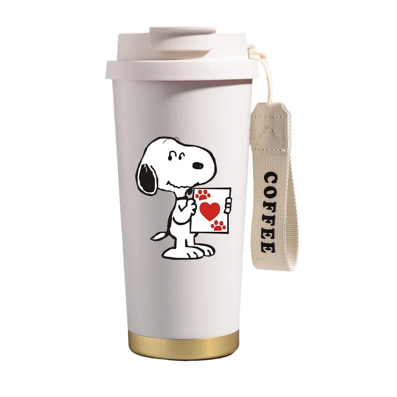 500ml Snoopys Stainless Steel Insulated Water Bottle Anime Kawaii Portable Travel Outdoor Car Tea Coffee Mug Cold Thermos Cup