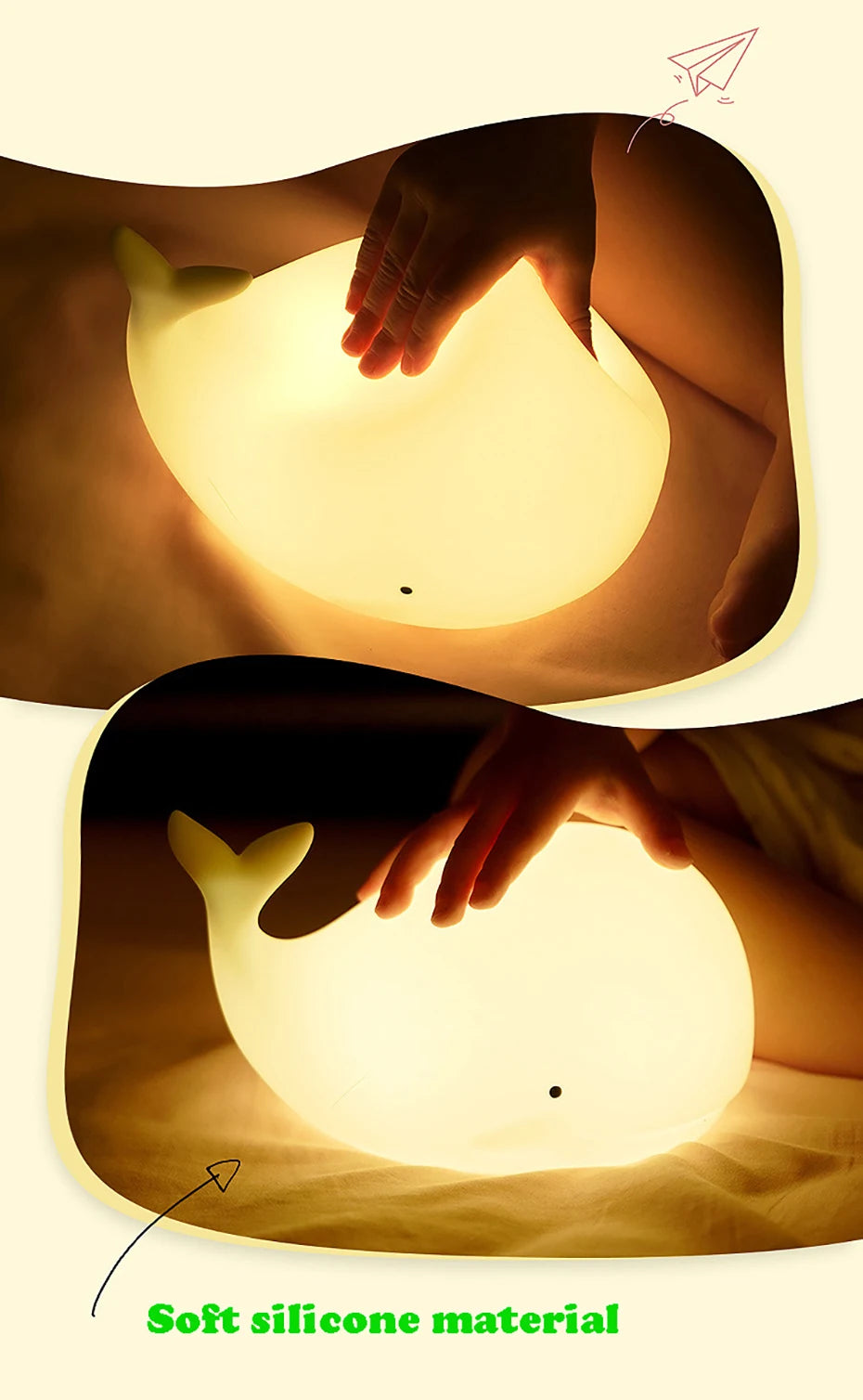 LED Night Light Cute Whale Cartoon animals Silicone Lamp for Children Kid Touch Sensor Timing USB Rechargeable for Birthday Gift