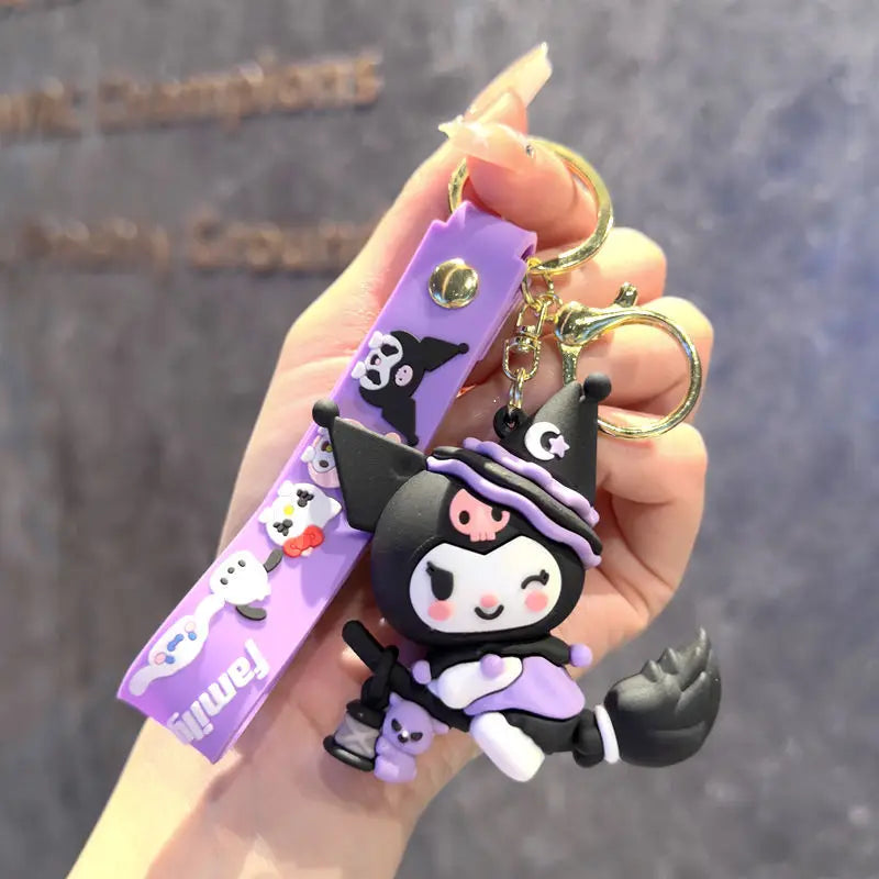 MINISO Cartoon Sanrio Cute Gothic's PVC Key Chain Bag Pendant Doll Rebellious Kuromi Pendant Car Key Chain for Kid Birthday Gift