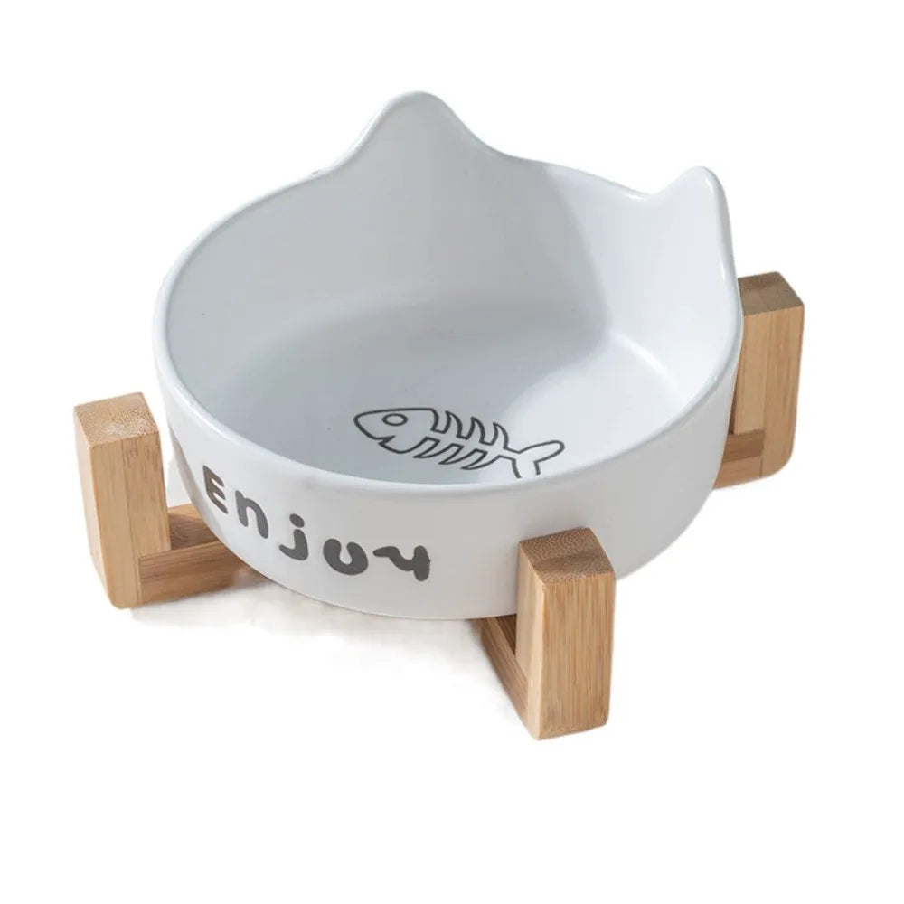 Ceramic Pet Bowl Cute Single/Double Bowl Dog Food Feeding Basin Large Capacity with Rack Pet Drinking Feeder Neck Protection
