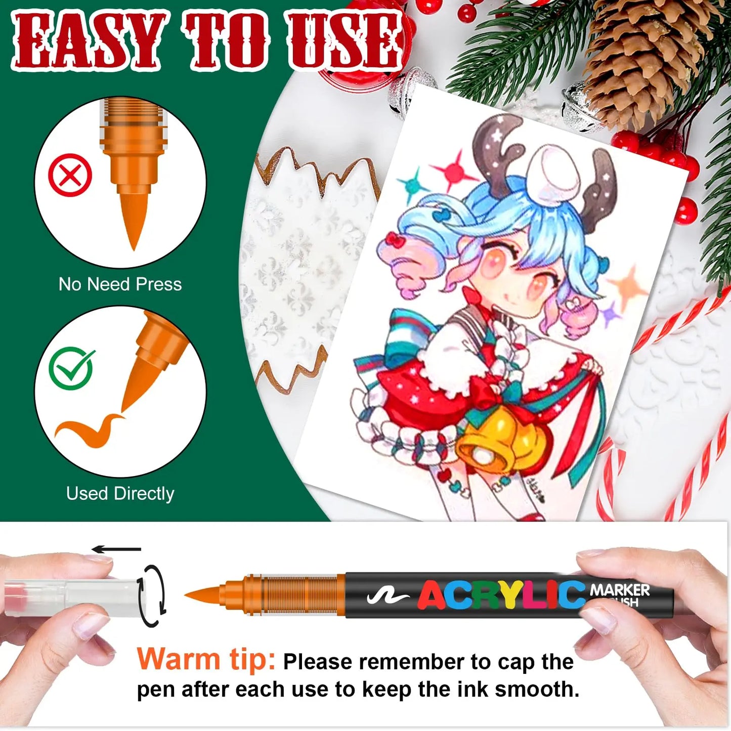 12/120 Colors Paint Markers, Brush Acrylic Paint Pens for Art Supplies Fabric Paint Stone Glass Ceramic Wood Rock Christmas Card