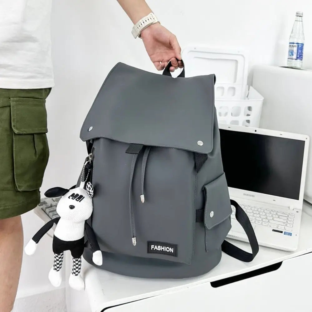 Large Capacity Men's Shoulder Bag Waterproof Multi Pocket Students School Bag Wear-Resistant Solid Color Business Backpack