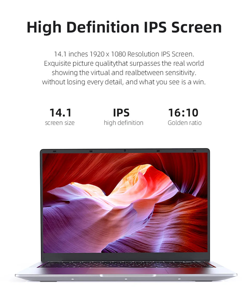 Xiaman Laptop Computer Windows 11 Pro Intel Atom A3950 Quad-Core 2025 Notebook PC 12GB RAM 1TB 2TB SSD 1920*1080 Office Computer