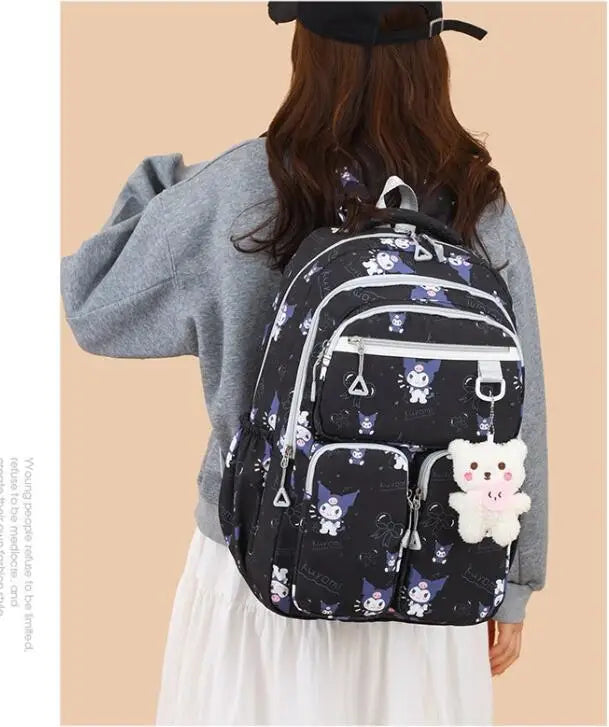 Kawaii Kuromi Backpack Junior High School Bag Student Schoolbag Anime Cartoon Shoulder Bag Girls Gift