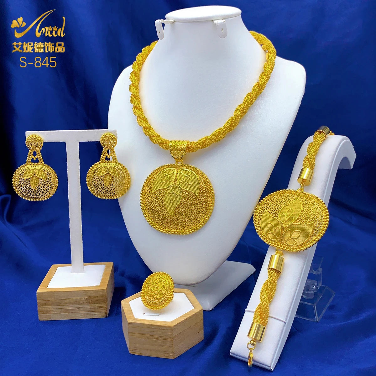 Luxury Dubai Rectangle Necklace And Earrings Jewelry Sets For Women Ethiopian Indian Bridal 24k Gold Color Set Wedding Party