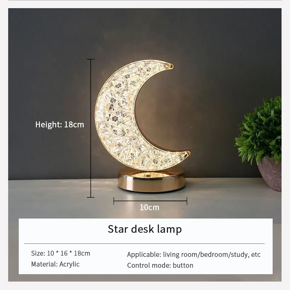 Moon Star Led Night Light Rechargeable Crystal Table Lamp Touch Switch Dimmable Ramadan Room Decor Ambient 3D Moon Lamp Eid Gift
