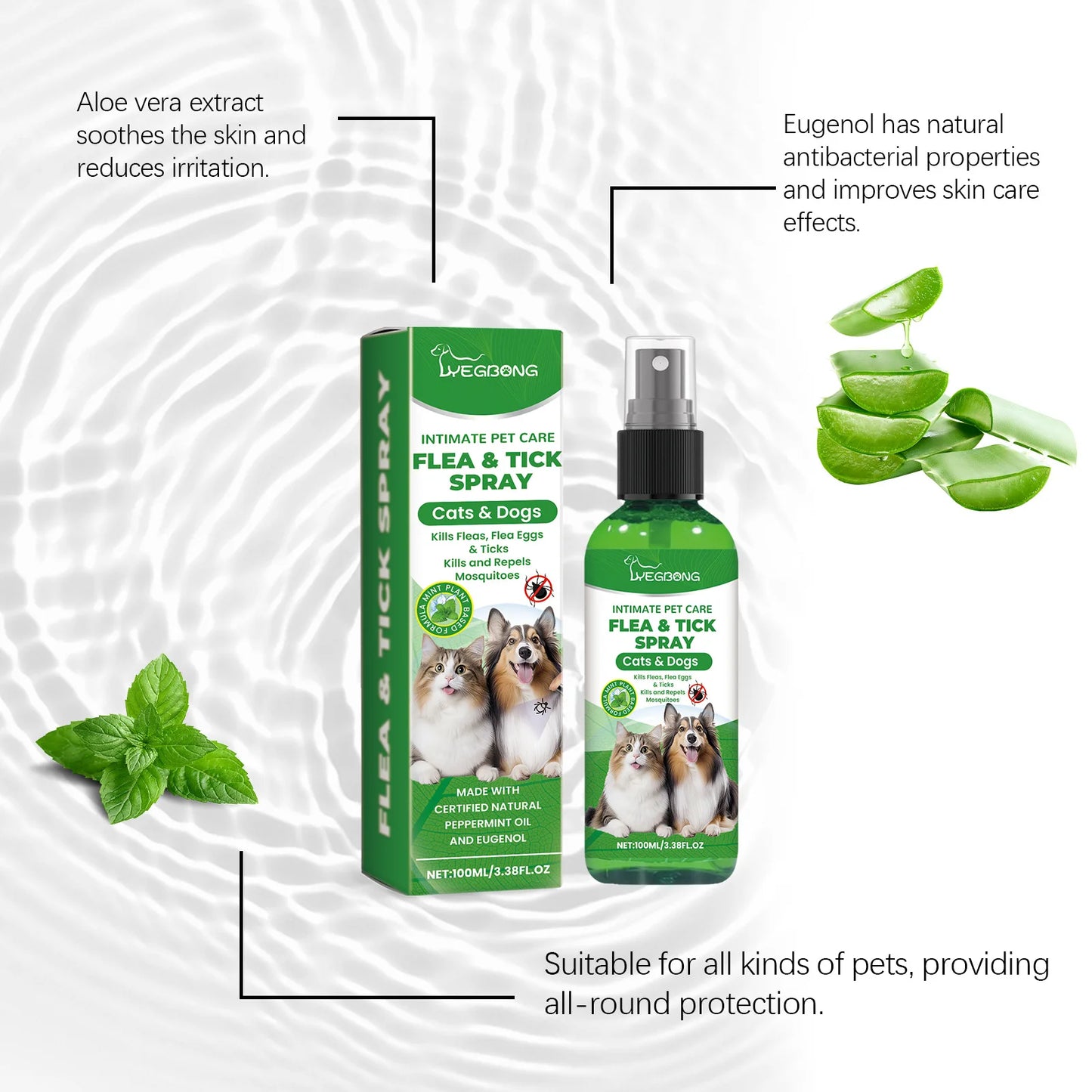 Mite Removal Spray Cats Dogs Flea Killer Itching Relief Remove Ticks Cat Allergy Treatments Anti Lice Insect Pet Skin Care Spray