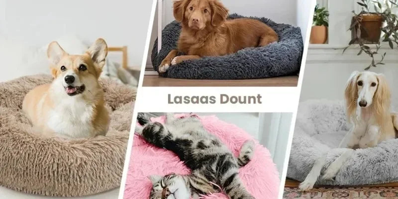 Long haired ultra soft pet cat bed plush washable calming bed donut bed comfortable sleeping artifact
