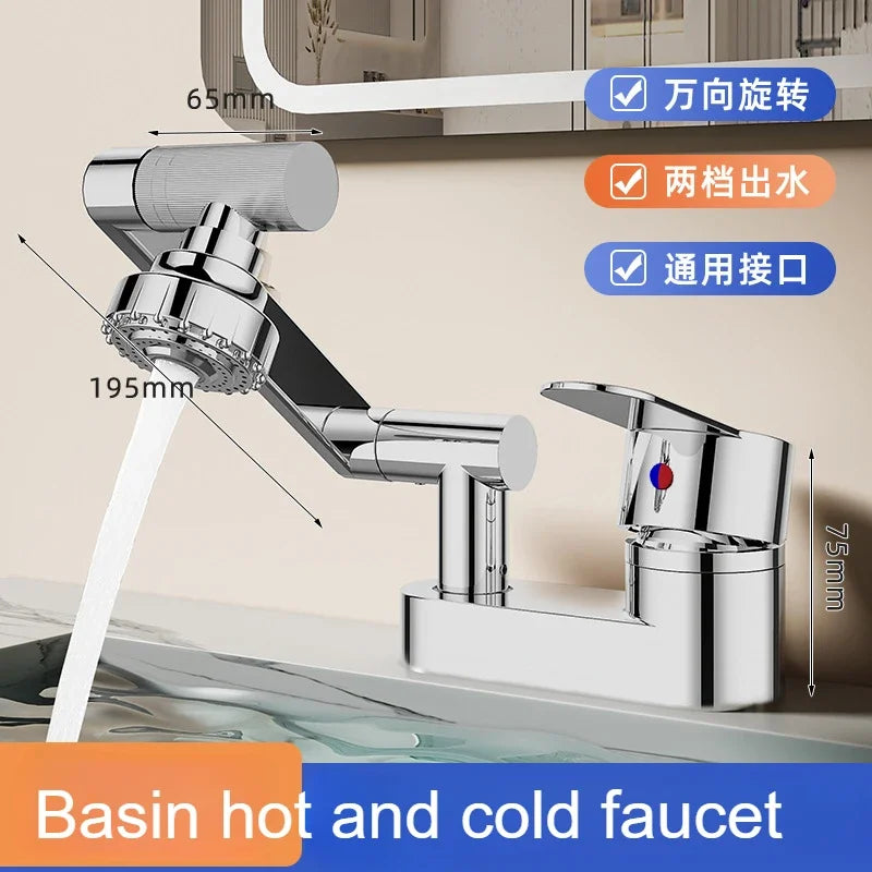 Basin Faucet Bathroom Double Hole Cold and Hot Water Tap Toilet Second Gear Sink 360° Rotating Water Mixing Valve Accessories